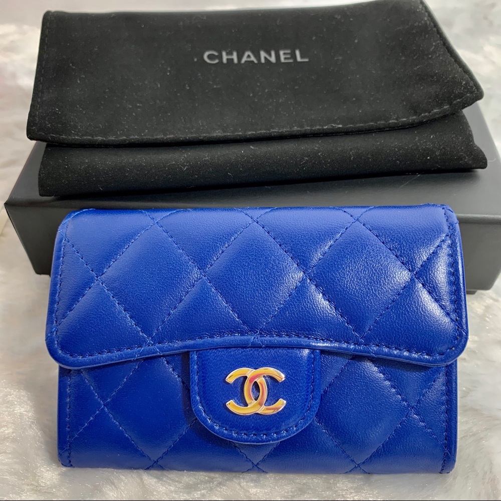 CHANEL Card Holder - Royal Blue Silver Hardware